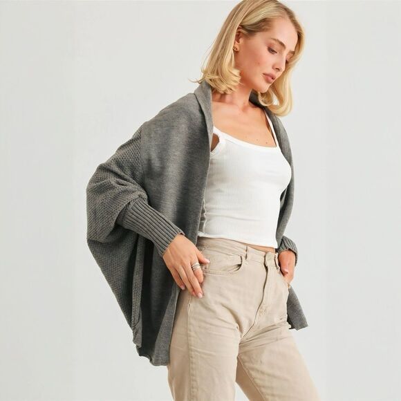 Very J Sweaters - BUY NOW SALE | Very J Grey Batwing Heather Grey knit Cardigan